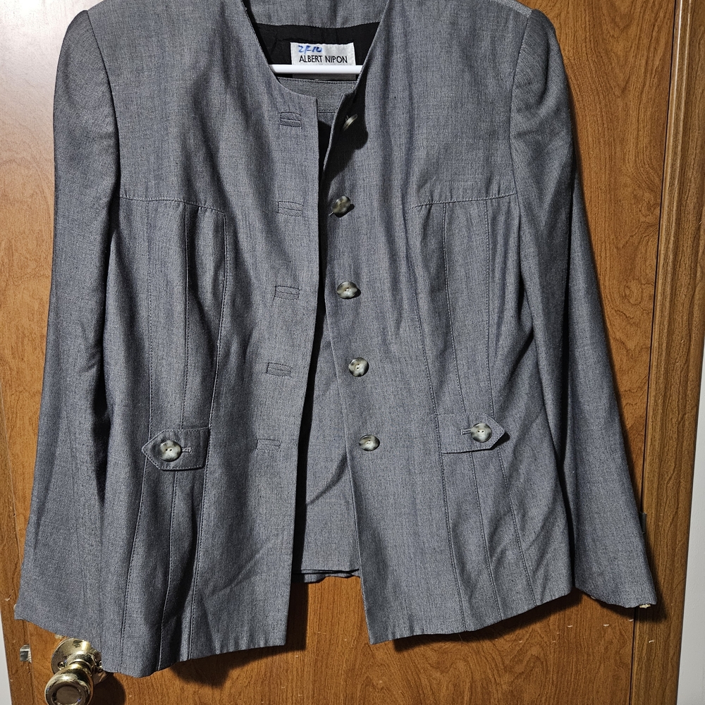 Albert Nipon Gray Button-Up Blazer